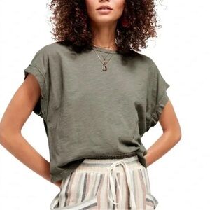 We The Free You Rock Oversized Tee, Khaki Green, Cotton, S | Casual Boho